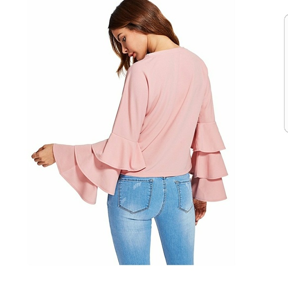 VIOLET Blush Pink Ruffle Sleeve Blouse - Picture 3 of 5